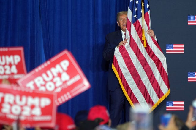 Former President Donald Trump speaks during a campaign event in Dubuque, Iowa, Wednesday, Sept. 20, 2023.