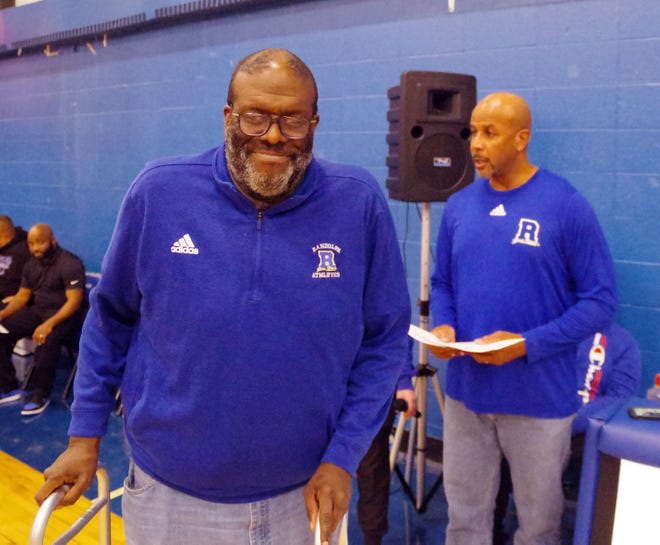 Randolph boys basketball coach Kalon Jenkins, left, and athletic director Tony Price, right.