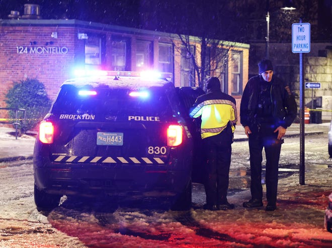 Brockton police investigate a stabbing at 146 Montello Street on Sunday, Jan. 7, 2024.